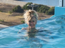 Gloria in the infinity pool aboard the Iona