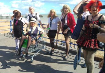 St.Trinians girls on seafront, Photo by Steph Morgan
