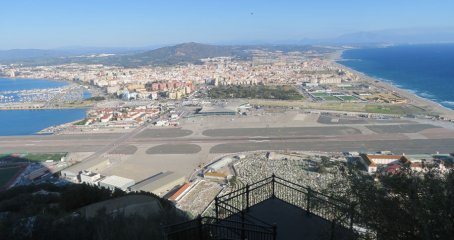Gibraltar: looking across the airport to La Linea, Spain