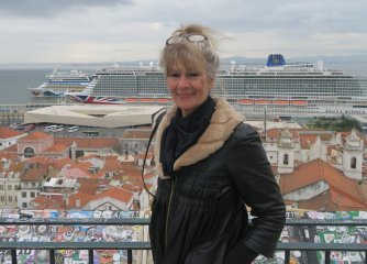 Gloria in the Alfama district with Iona in the distance, Lisbon